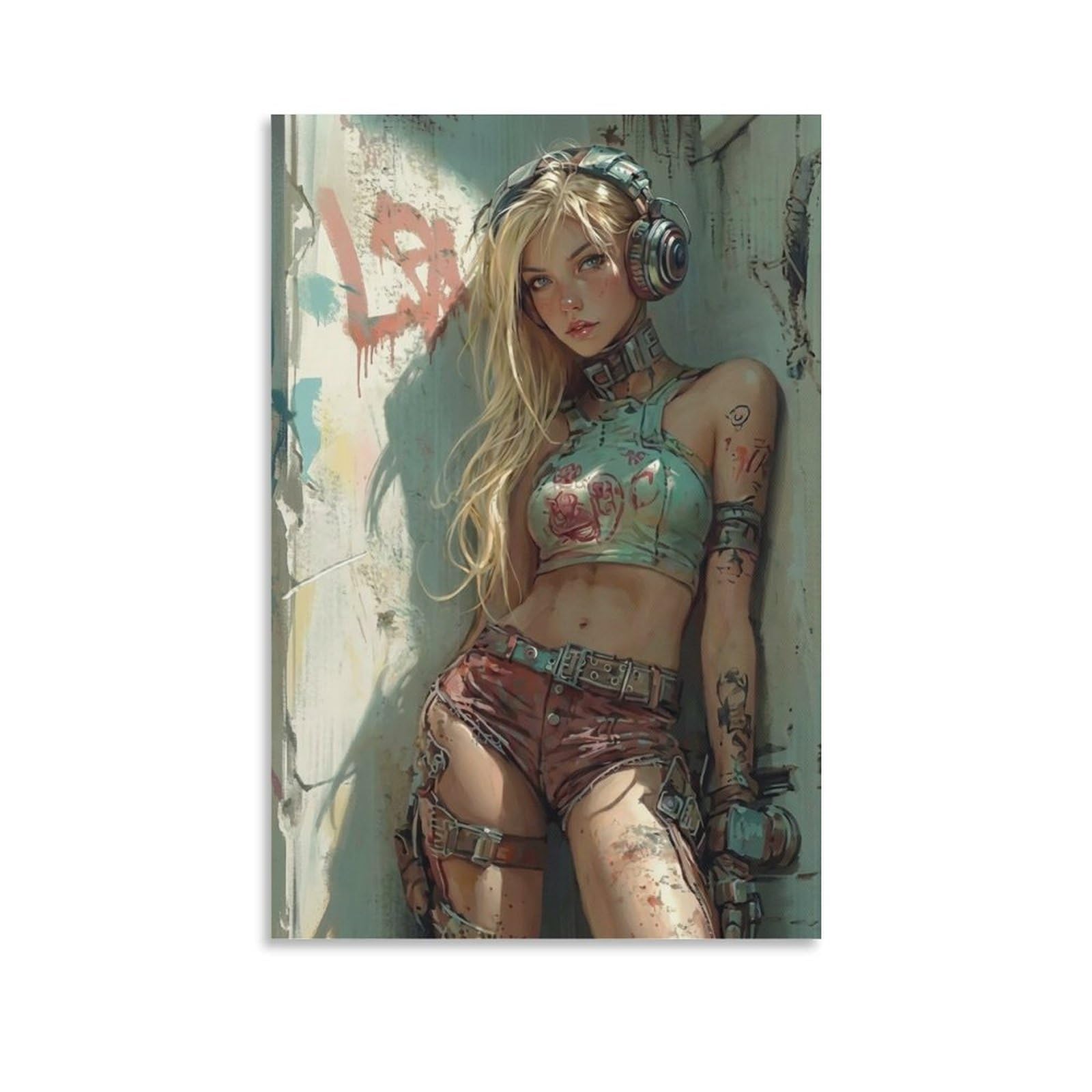 DHBANEIOK Cyberpunk Girl Poster Artwork Giclee Canvas Prints Modern Canvas Wall Art Picture Wall Hanging for Office Gym Living Room Decor 20x30inch(50x75cm)