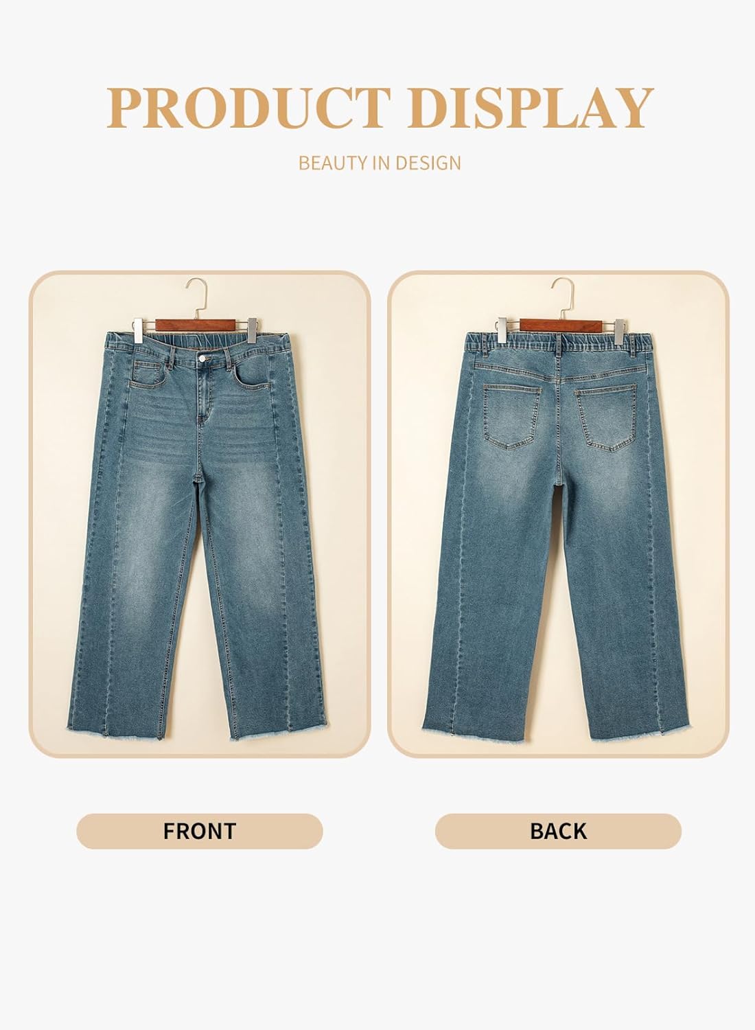 Eytino Women's Plus Size Wide Leg Jeans Elastic High Waist Stretchy Raw Hem Denim Pants with Pockets(1X-5X) - Image 4