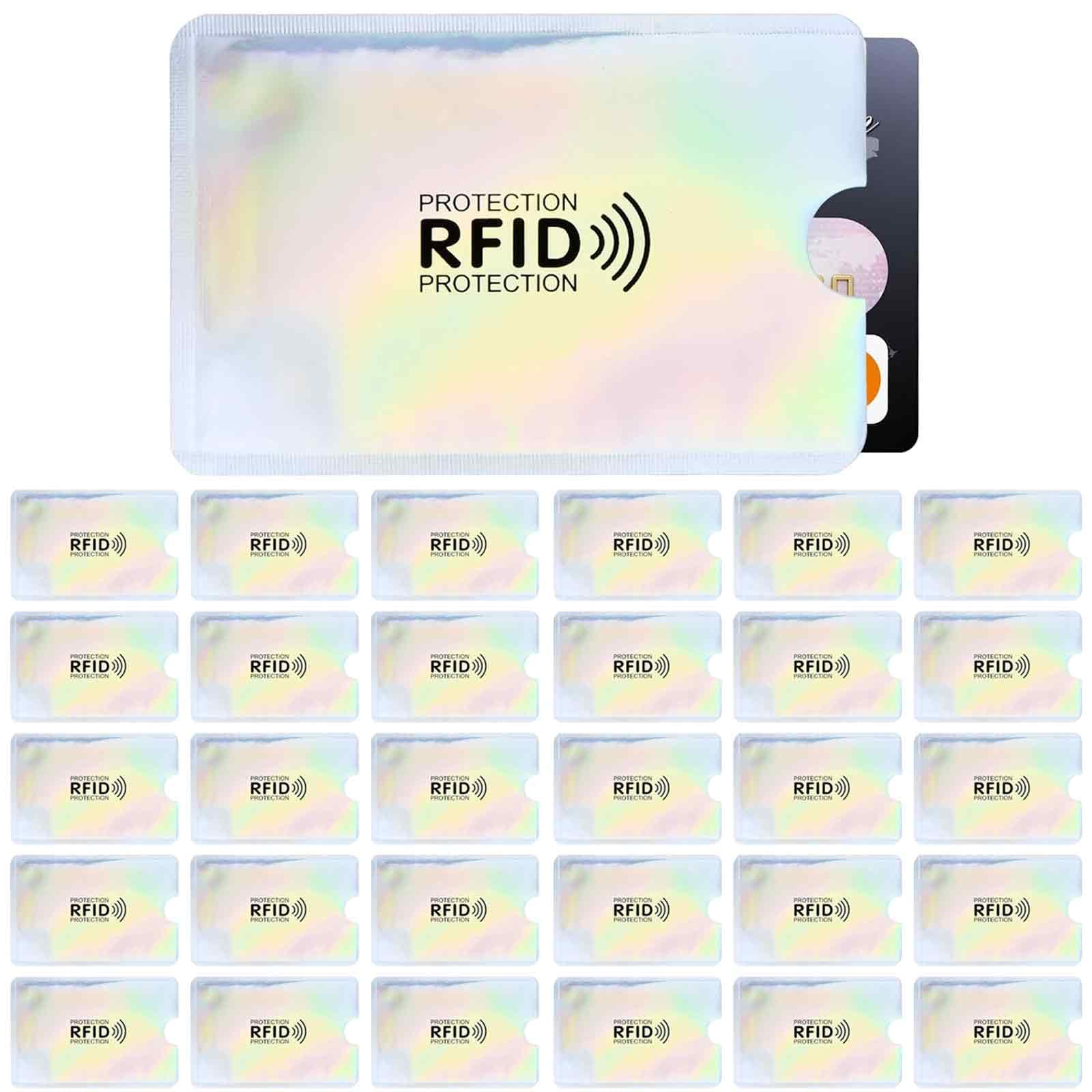 30 pcs atm card cover, rfid card holder for men,aluminium foil card sleeves, secure shielding for debit and credit cards, travel and business professionals (silvery)