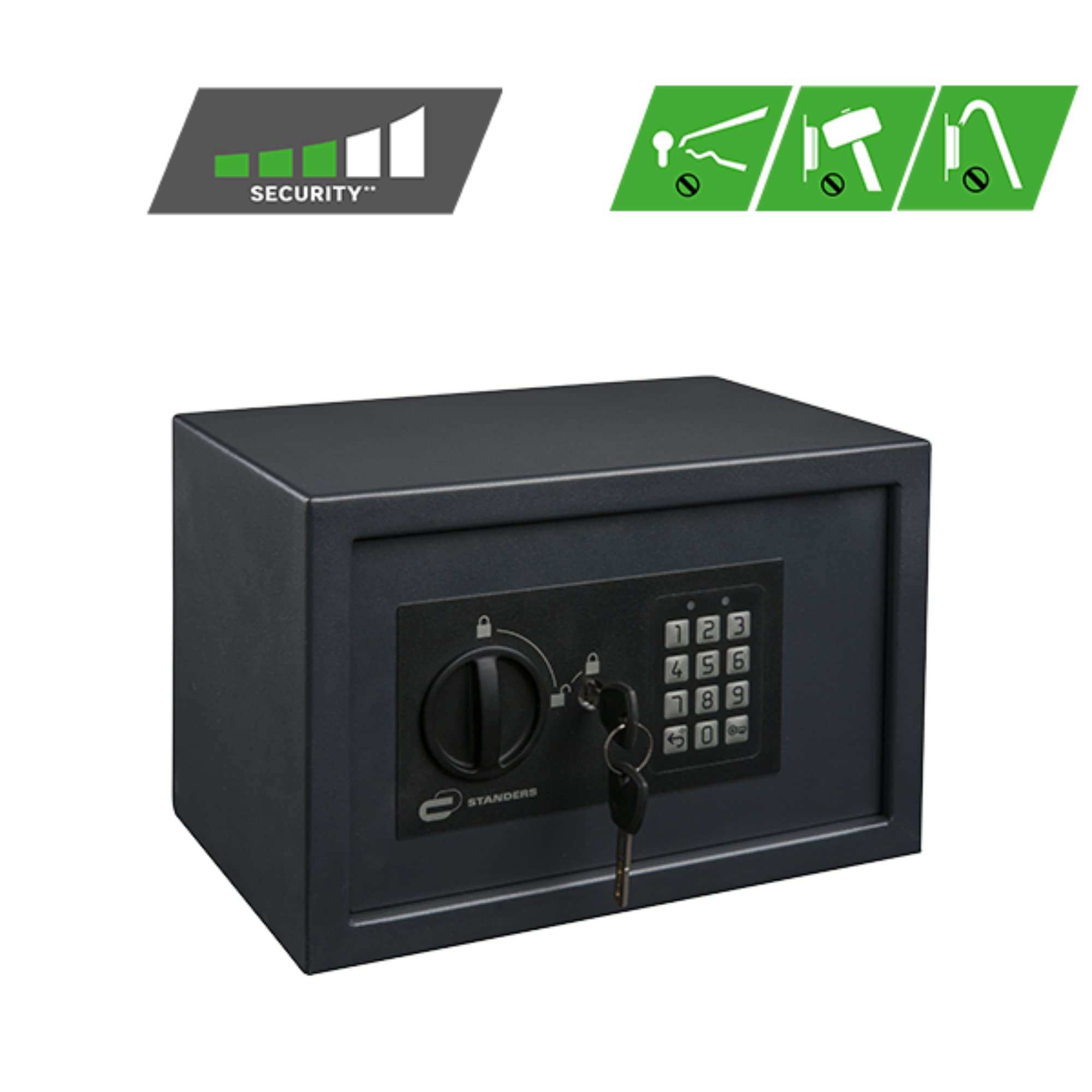 STANDERS Coffre-Fort Électronique Mural - 9L - 20 x 31 x 20 cm - Code Safe - 2 Clés de Sécurité