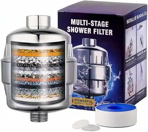 Filtro de ducha para agua dura, suavizante de agua de alto rendimiento, elimina el cloro y el fluoruro. Agua blanda filtrada con vitamina A E. El