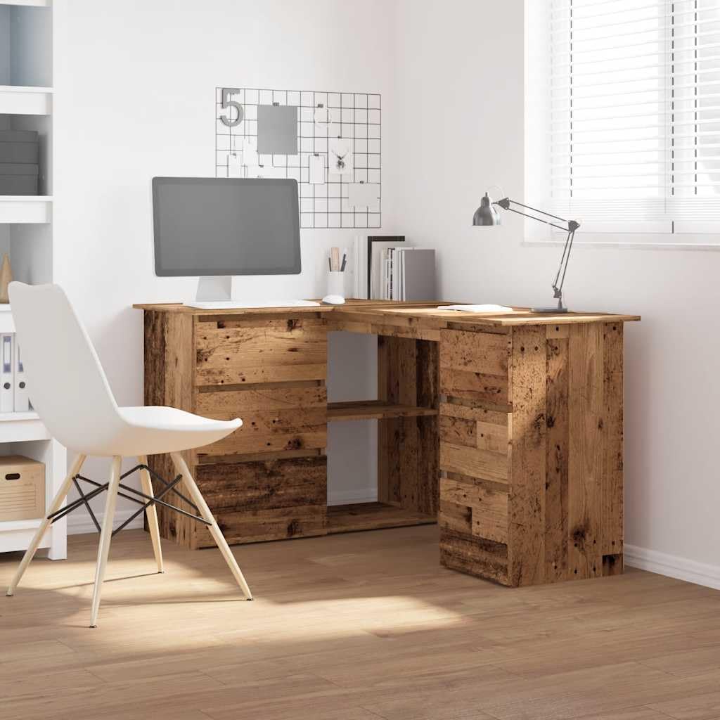 vidaXL Bureau d'angle vieux bois 145x100x76 cm bois d'ingénierie, bureau, bureau d'étude, mobilier de bureau à domicile, bureau d'ordinateur