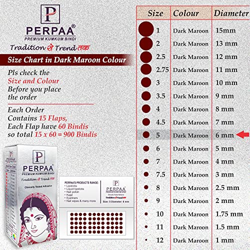 Image of PERPAA Kumkum Dark Maroon Round Bindi Book for Ladies Forehead Pack of 2-15 Flaps Each Box (Stick On) (05, Diameter 6mm)