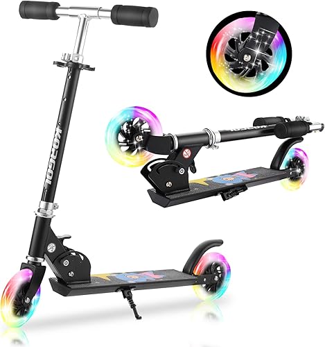 Patineta para niños de 6 a 12 años Patinete para niños con ruedas de luz LED y manillar ajustable de 3 niveles, ligero y plegable de 2 ruedas Girly