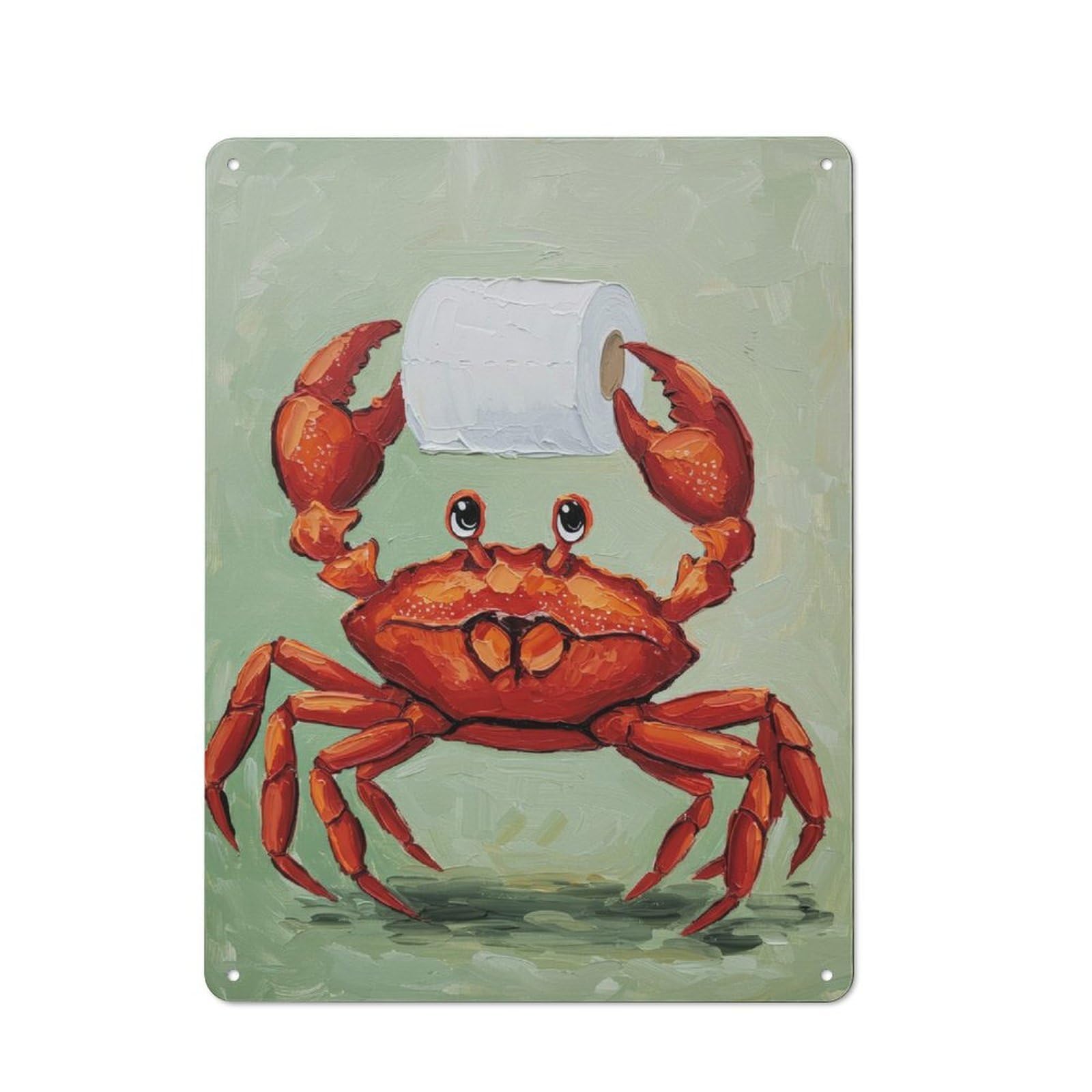 Junmoney Crab With Toilet Paper Painting Tin Sign 40X30cm With For Workshop Wall, Rustic Decor, Suited To Workshop Decor Fans