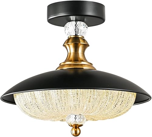 Miniatura 10 de Lámpara de techo semiempotrada de cristal vintage, 5 lámparas, lámpara de techo de 11.8 pulgadas, de mediados de siglo, adecuada para dormitorio,