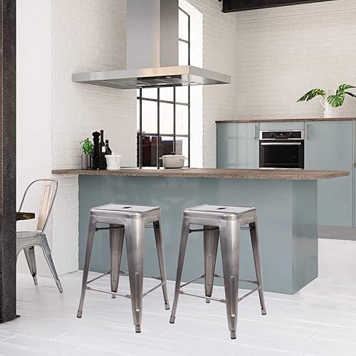 Miniatura 286 de GIA Taburete de mostrador sin respaldo de 24 pulgadas, cantidad de 4, bronce con asiento de madera clara Negro -,Café,Gris,gris, (Gun