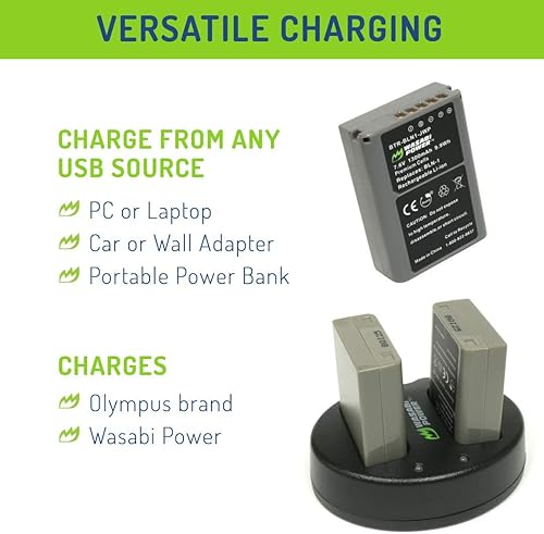 Miniatura 6 de Wasabi Power Batería (paquete de 2), cargador dual para Olympus BLS-5, BLS-50, PS-BLS5, BLS-1, PS-BLS1, E-420, E-450, E-600, E-620, Pen E-P1, E-P2,