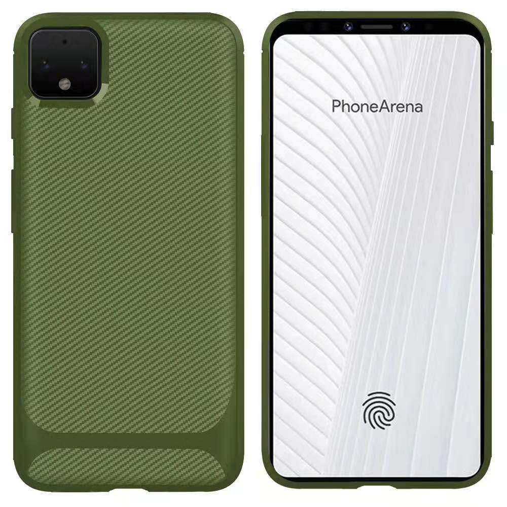 Leychan Google Pixel 4 XL case, Unique Carbon Fiber TPU Soft Cover，Slim Flexible Shock-Absorption Bumper Rubber Case Cover Fit for Google Pixel 4 XL (Army-Green)