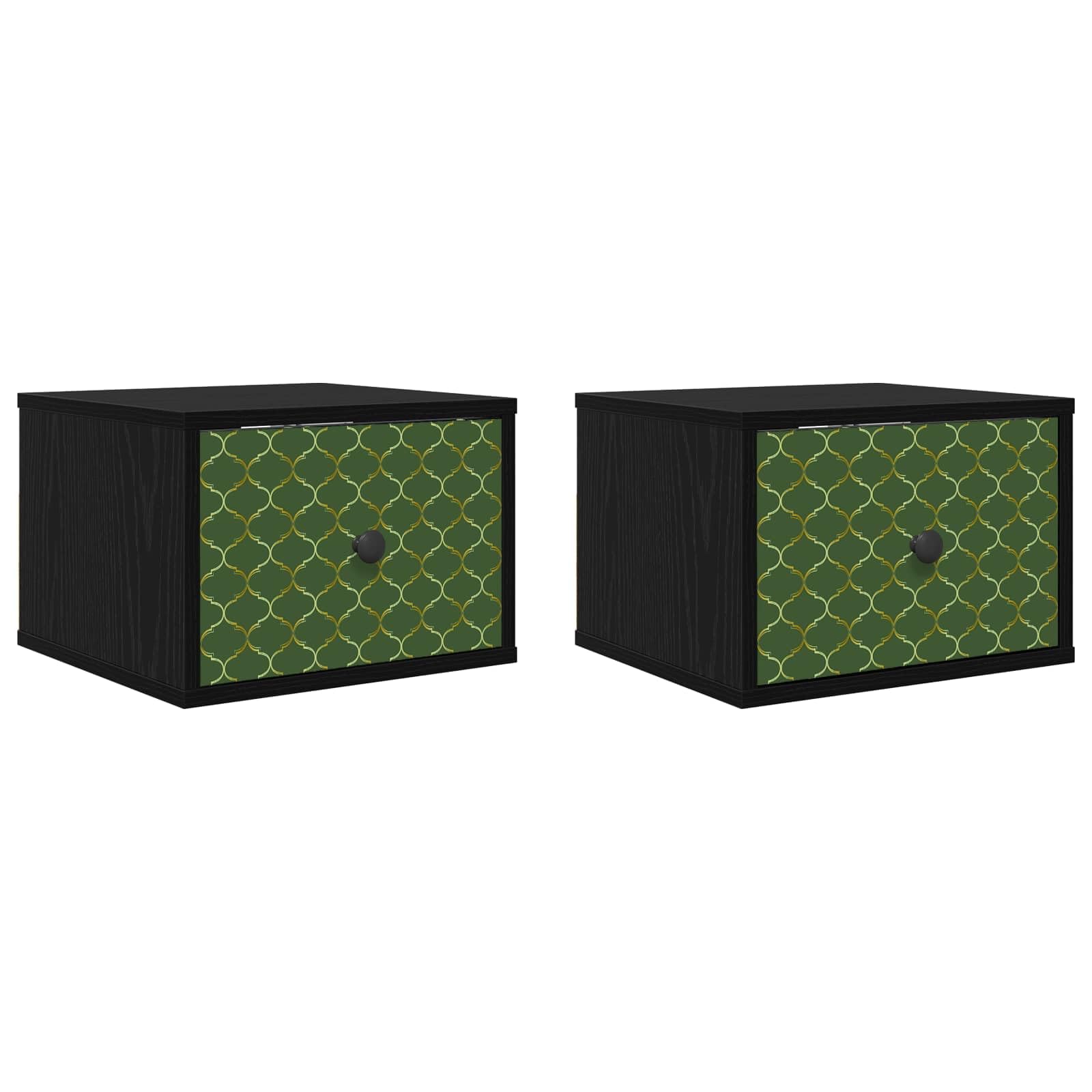 2er Set Wandnachttisch GELEEN Schwarz Eichen-Optik 36x33x25 cm