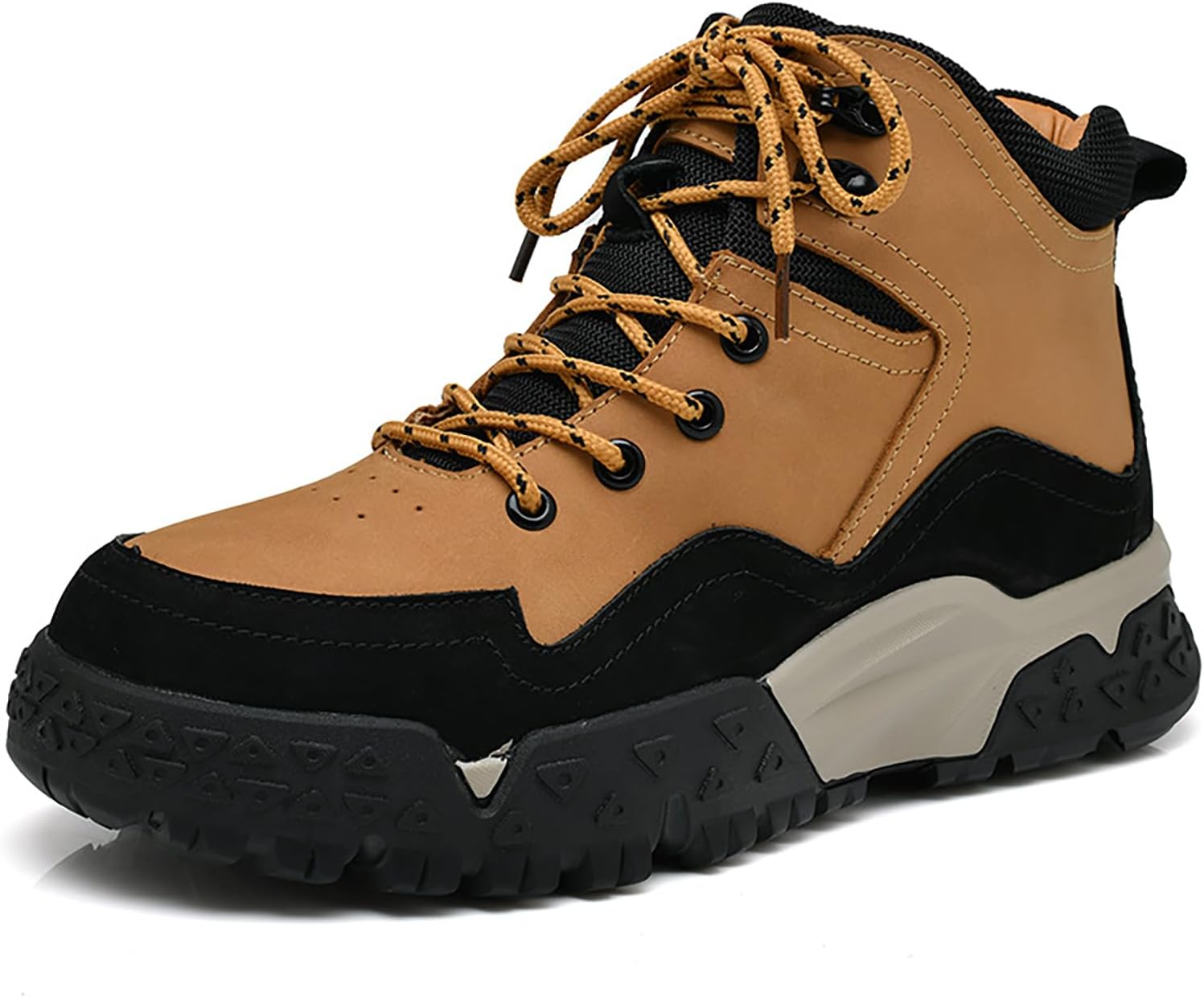 Men'S Leather Lace-Up Platform Hiking Boots Fashion Lightweight Breathable Round Toe Outdoor Trekking Ankle Boots For Backpacking Trekking