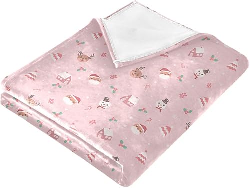 Miniatura 2 de FRODOTGV Manta de franela rosa con patrón de símbolo navideño para todas las estaciones, manta ligera y acogedora de 60 x 90 pulgadas para cama,