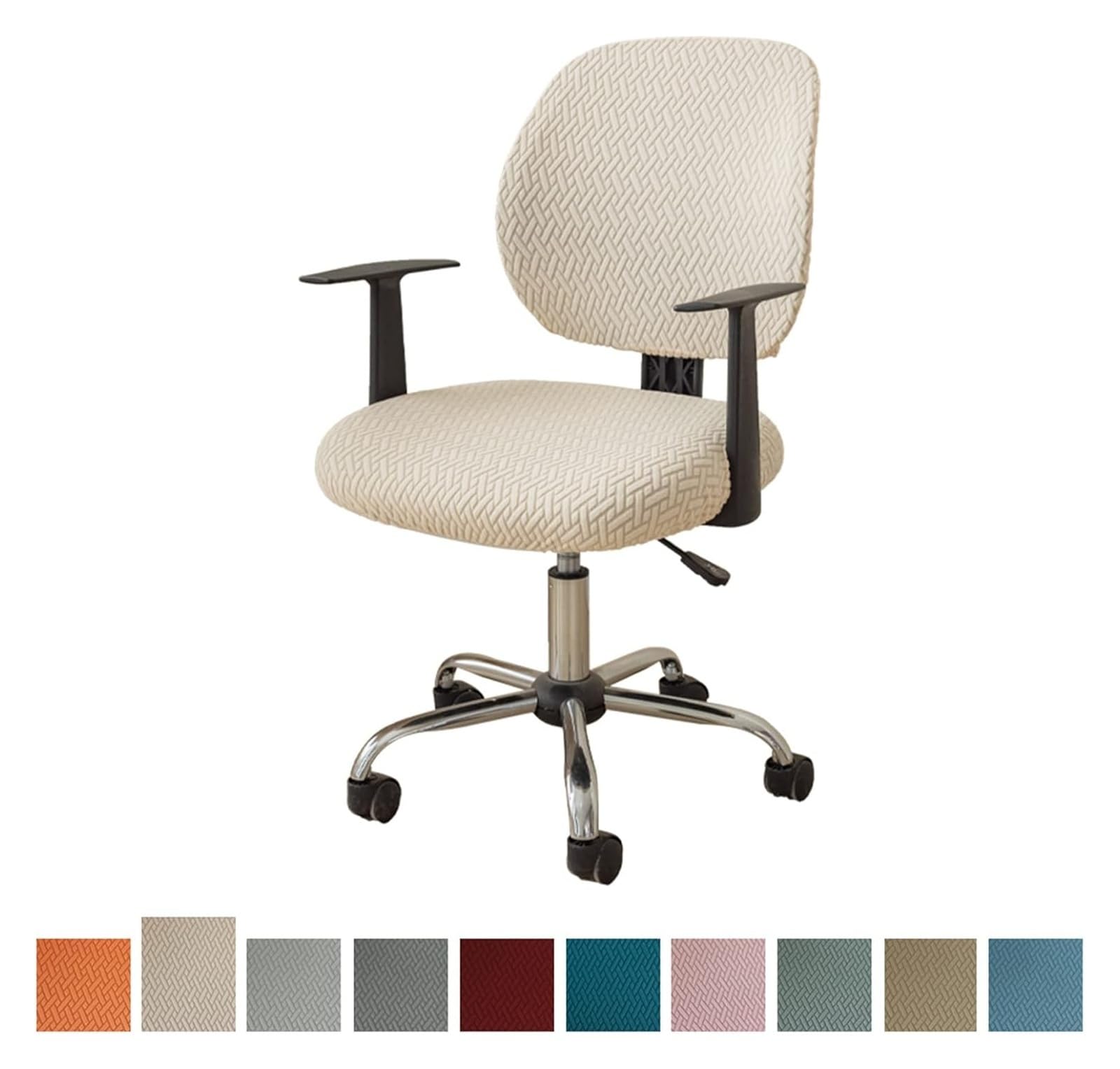 Coprisedili for sedie da ufficio, protezioni for sedie for computer, coprisedie girevoli sfoderabili e lavabili in tessuto di seta di mais(Beige,10PCS)