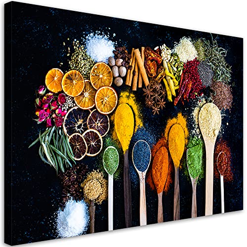 Tableau intissé XXL épices colorées Feeby en une pièce au design artistique graphique