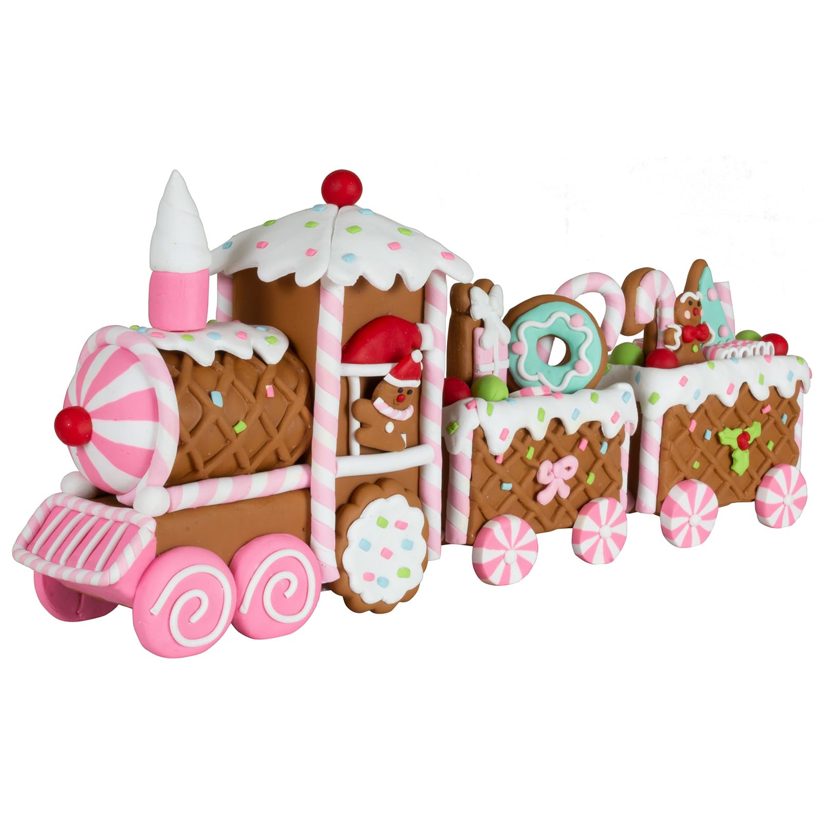 Deko Lebkuchenzug 33cm Weihnachtliche Dekoration Tischdeko braun-rosa/weiß