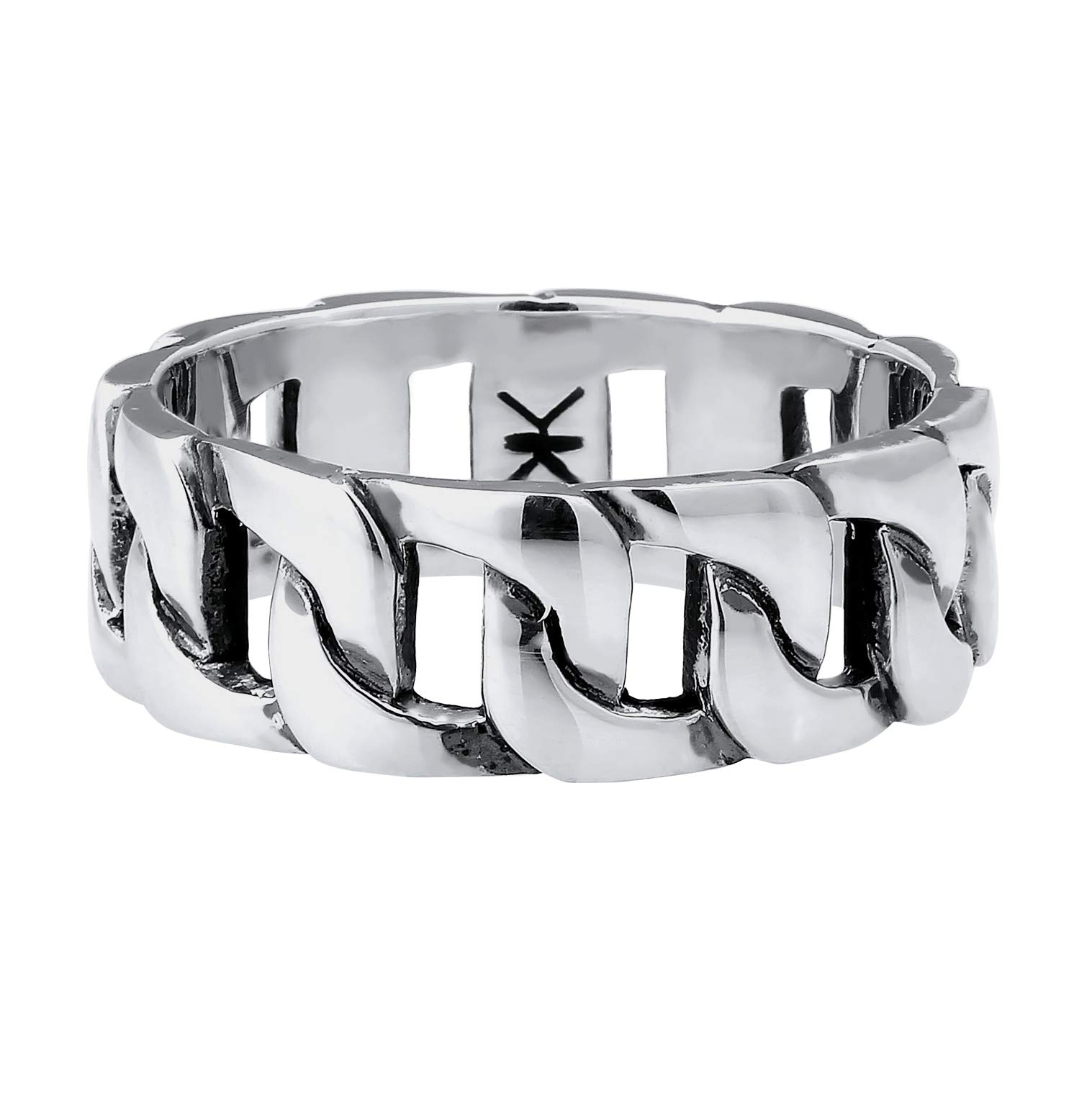 Kuzzoi Massiver Herrenring(8mm) schwarz oxidiert Bandring 925 Silber | Männer 925 Silber Ring im Chunky Chain Look Ringgröße 60