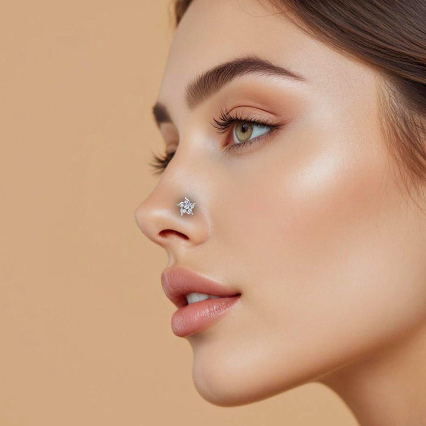0.07 Carat Natural Diamond Nose Pin Screw Back Cluster Nose Stud in 14K Solid Gold Nose Stud Gift for Women