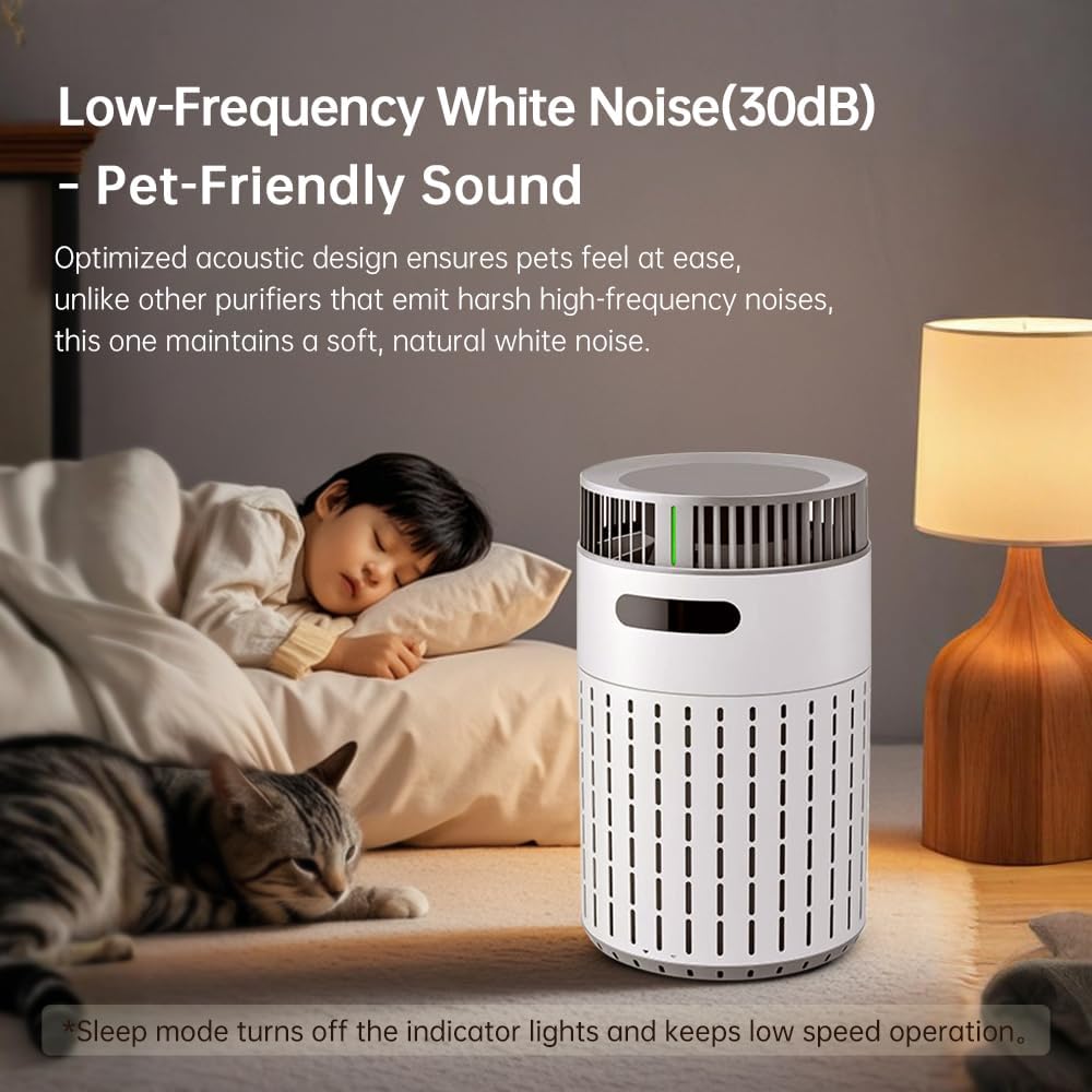Smart Pet Air Purifier, HEPA Filter for Pet Hair, Odors, Covers up to 1000 ft², High CADR with More Air Changes, WIFI APP Control, Sleep Mode, Child & Pet Lock, Tip-Over Safety (White+Gray, Purifier)