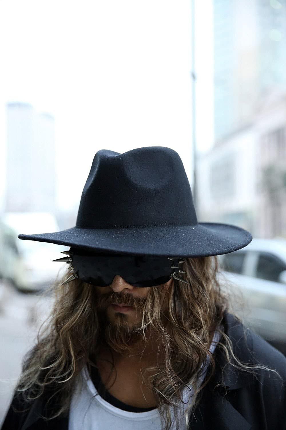 ByTheR Men's Fashion Noir Wool Felt hat Chic Black Urban Fedora Circumference 22.4 in