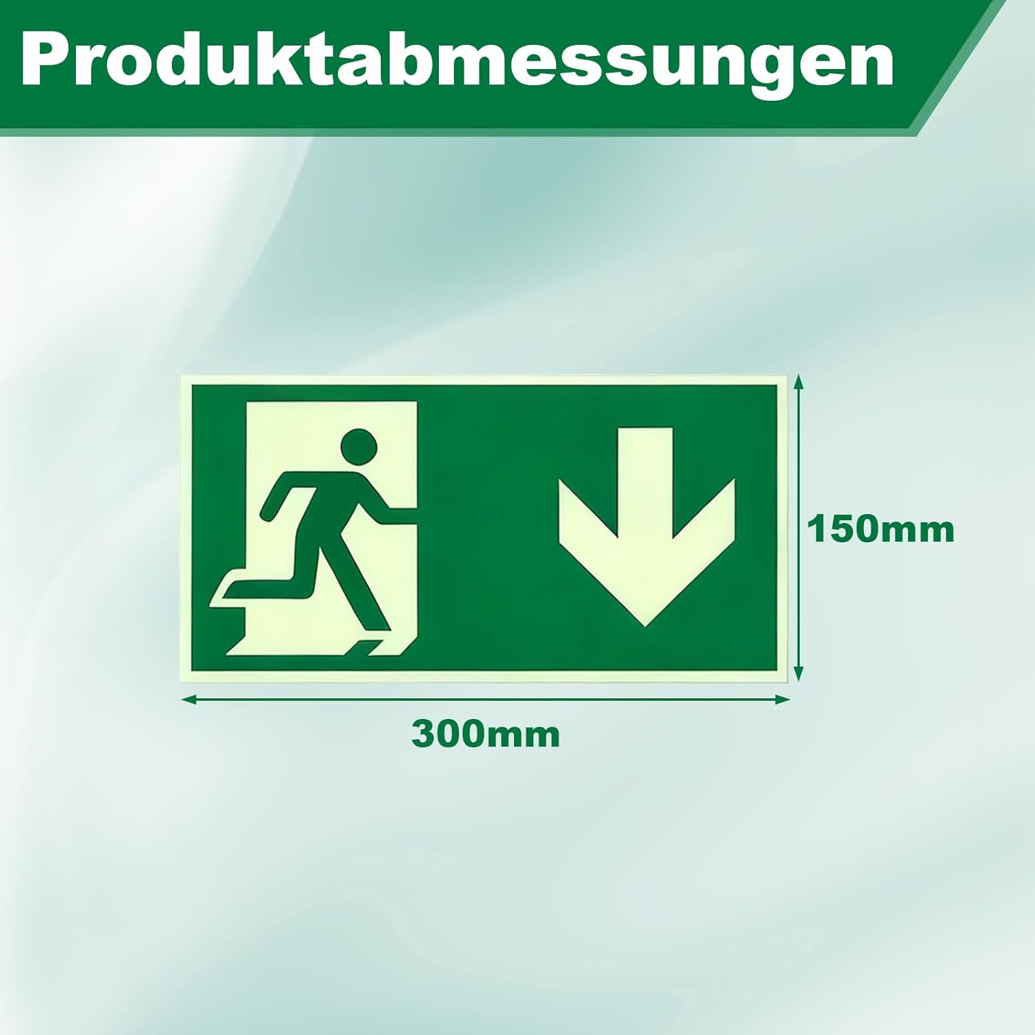 Pack of 8 Emergency Exit Sign, Afterglowing, Escape Route Signs, Photoluminescent Self-Adhesive, Illuminated Exit Sign with Arrow, PVC Rescue Route Signs 150 x 300 mm