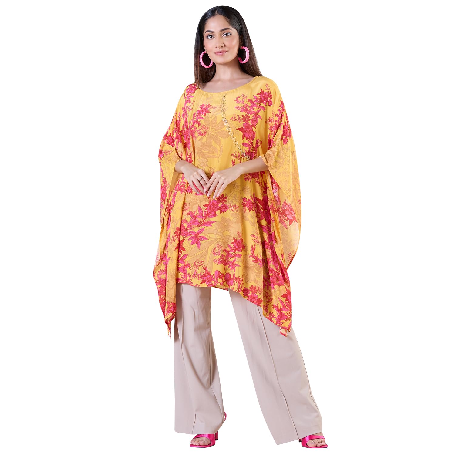 navyasa yellow liva crepe katdana & sequin hand embroidery kaftan for women-image-49