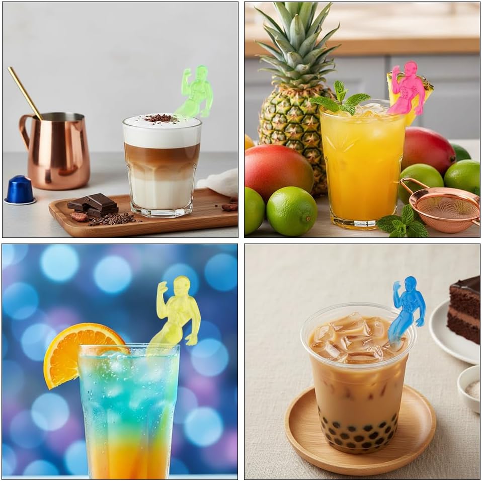 50 PCS Swizzle Stick Cocktail Drinks Plastic Men Fitness Stirring Sticks Cocktail Stirrers for Home Restaurant Birthday Wedding Party Favors Stirrers for Bar Juices Chocolate Milk
