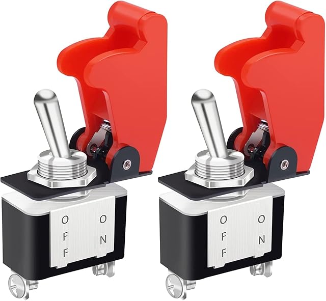 Taiss/2PCS Heavy Duty Rocker Toggle Switch 12V 20A SPST ON/Off 2Pin with Red Aircraft Safety Cover for Auto Car Marine Boat KN3A-101A-RMZ