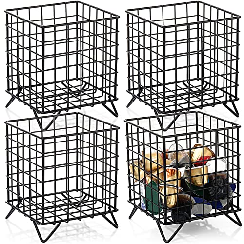 Zubebe 4 Pcs Coffee Pod Holder Large Capacity Coffee Pod Basket Wire Coffee Pod Organizer Coffee Capsule Cages Metal Coffee Pod Storage Basket Coffee Capsule Basket, 5.3 X 5.3 X 6.3 In, Black #TOP25