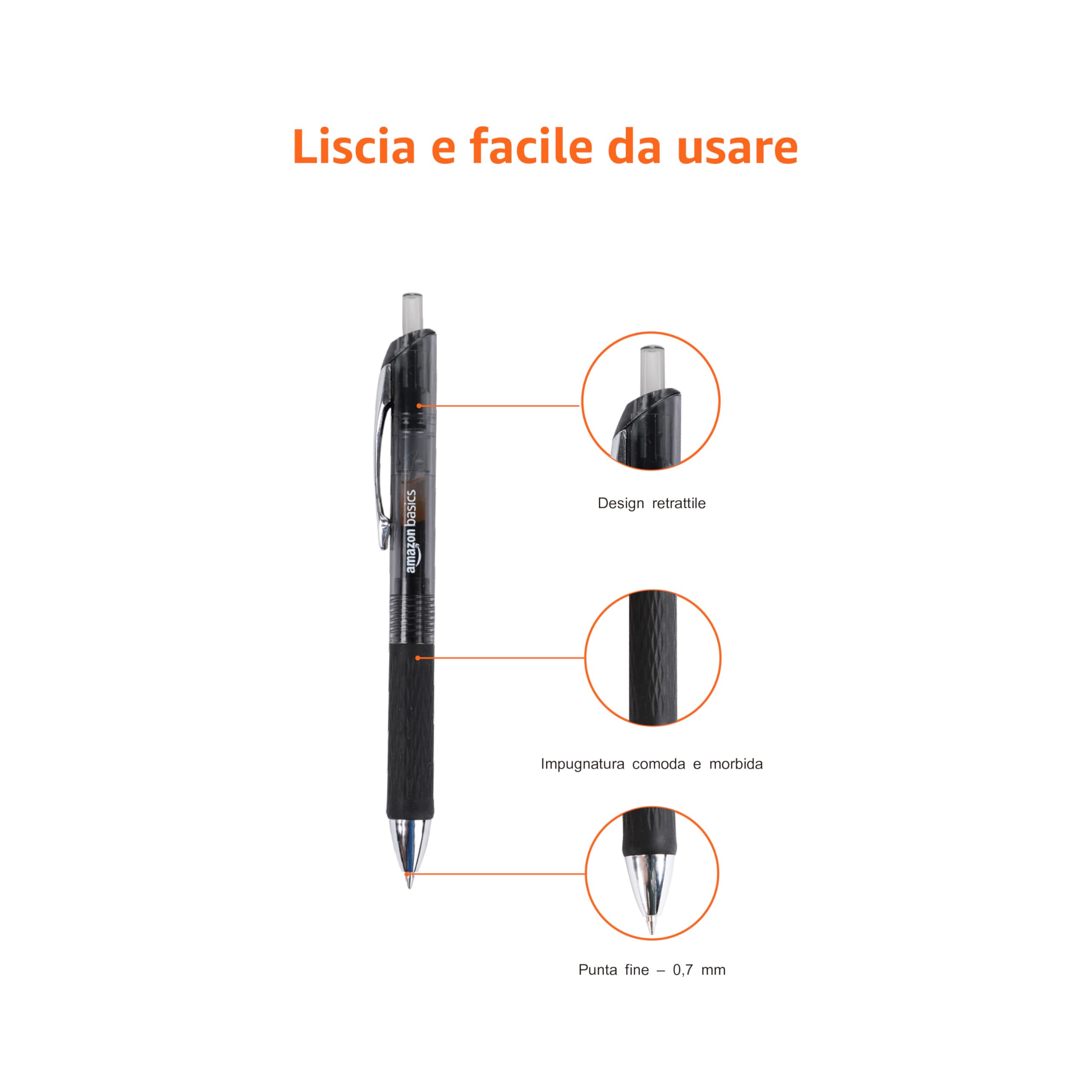 Amazon Basics Gel Pens Fine Point Smooth Writing Pens, Retractable, Black, 0.7mm, 12 Pack