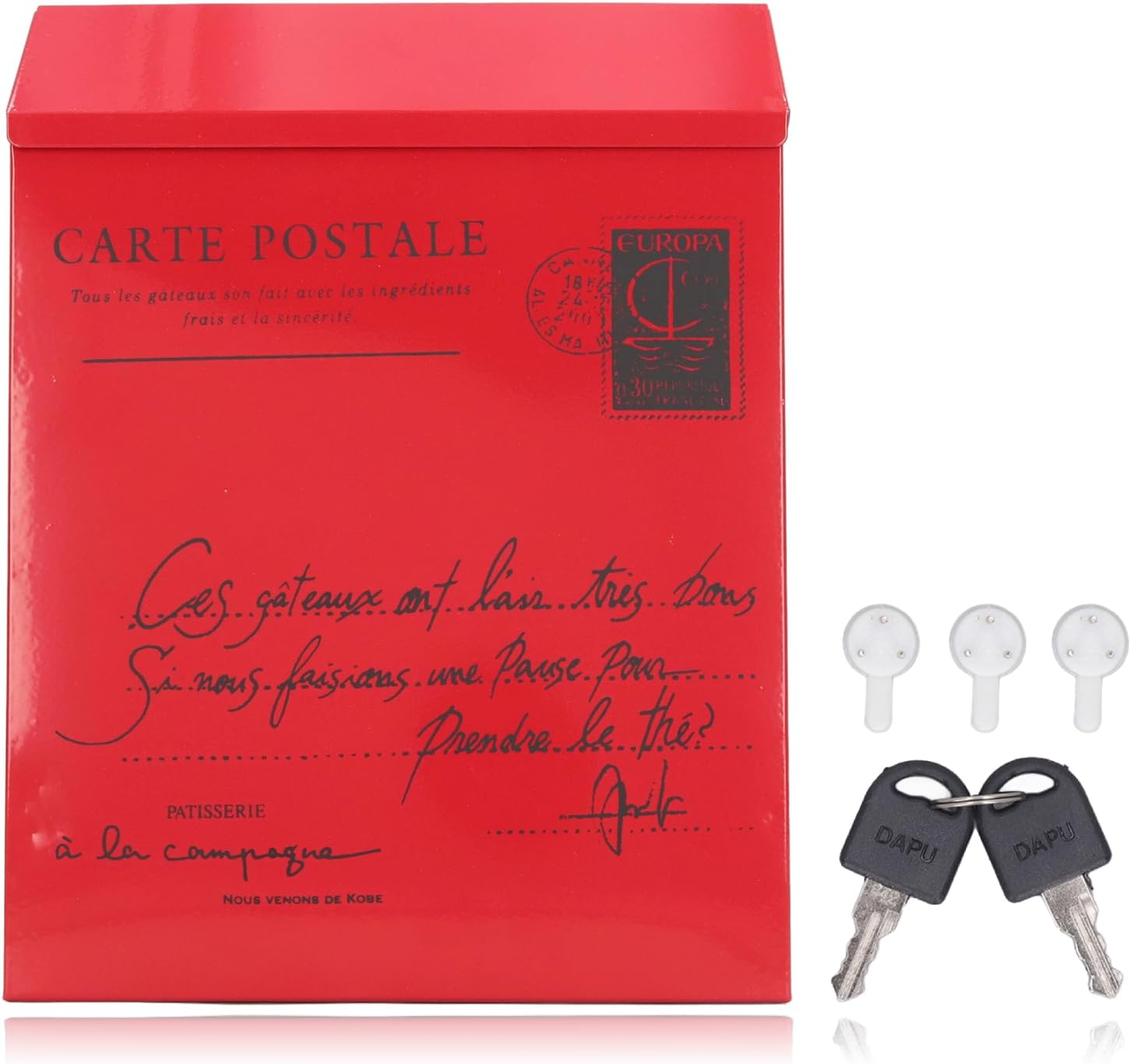 Iron Mailbox, Locked Rustic Wall Mailbox for Office (Small Letters in Red)
