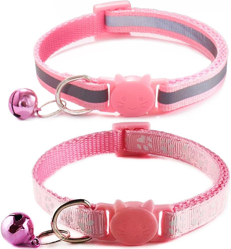 2 Pack Reflective Cat Collar Breakaway with Bells, Girl Boy Cat Collars Adjustable 7.5-12.5 Inch (Orange) image 3