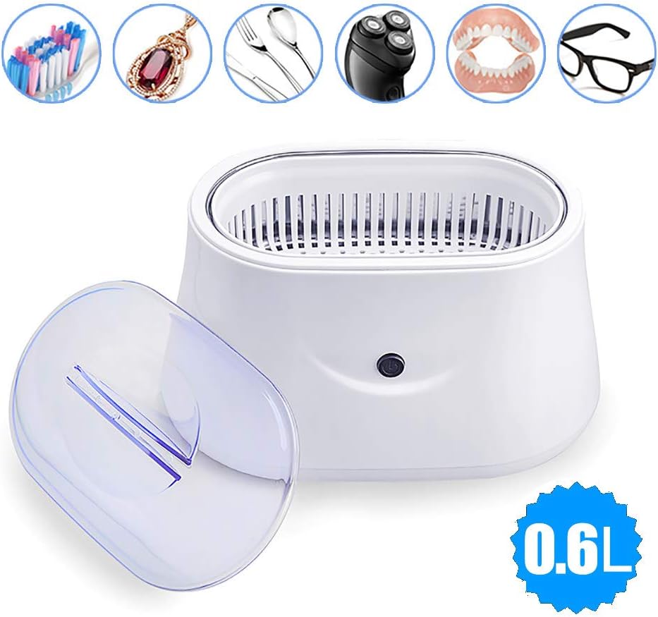 HWHSZ Household Portable Ultrasonic Cleaner, 650ML Ewellery Cleaner, 3/5/8 Minute Time Period Adjustable,One-button Control, for Jewelry Pendant Glasses Watch Metal Coins Denture