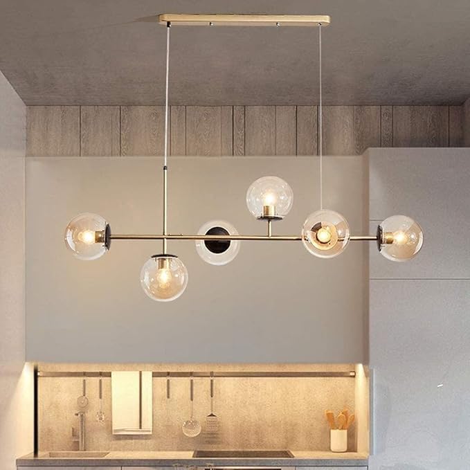 Generic Hanglamp, LED Hanglampen Eettafel Lamp Hanglamp, Vintage Sputnik Kroonluchters 6 Vlam E27 Glas Glazen Bol Hangende Lamp voor Woonkamer Keuken Slaapkamer (Kleur: Goud) photo 2