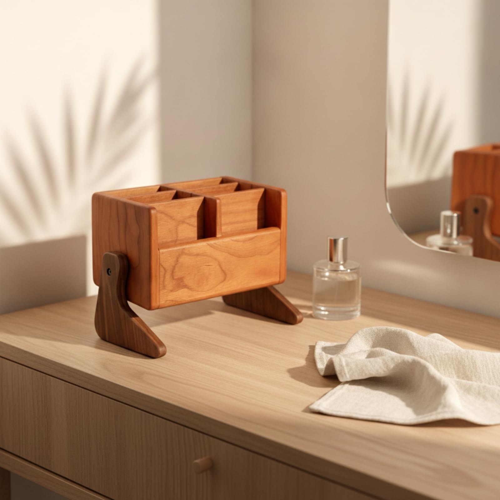 Organiseur Maquillage avec Compartiments Compact Boîte Rangement En Bois Élégant Organiseur Bureau En Bois pour Femmes