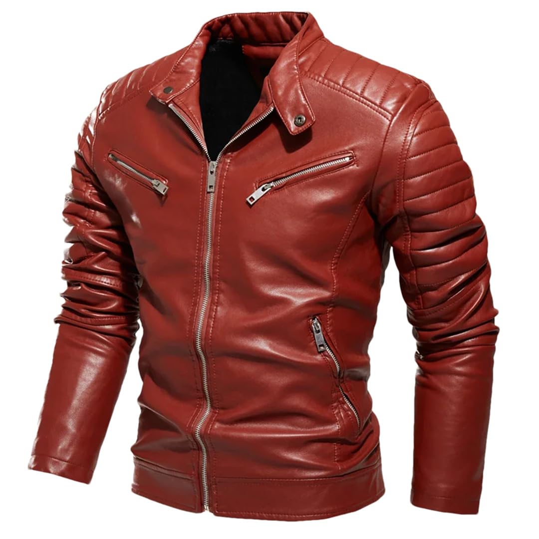 Giacche in pelle calda da uomo Slim Street Coat pieghettato cerniera invernale PU Jacket
