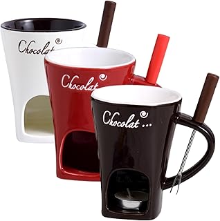 Chocolate Fondue Mug Set 3Pcs Heat Resistant Ceramic Fondue Cups with Forks Reusable Melting Pot for Cheese Chocolate Desserts Date Night Party.