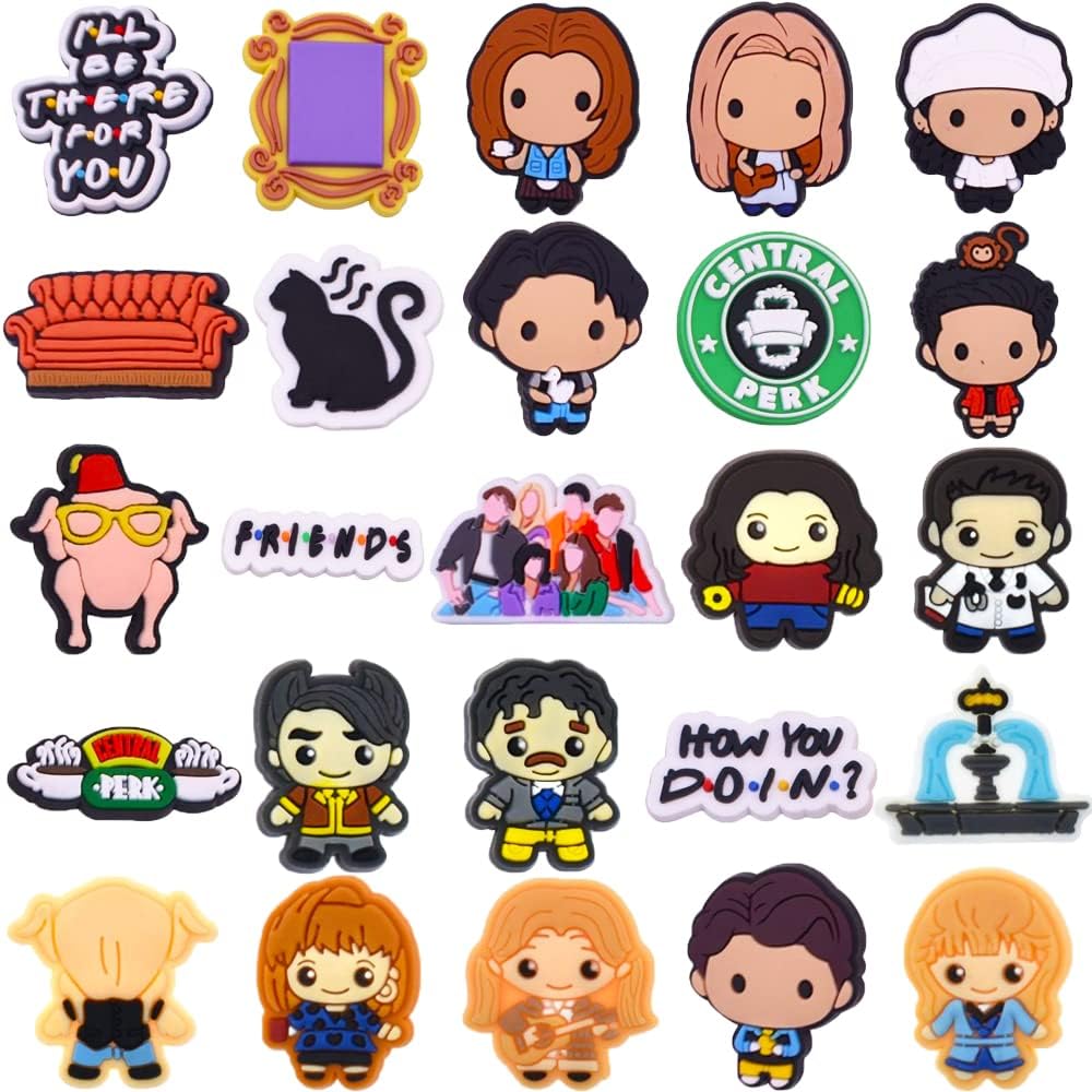 BXHVSAShoe Charms for Firends for Crocs Charms, 25PCS Durable Water Proof Cartoon Shoe Decoration, Bracelet Wristband Accessories|/Birthday/Party/Gifts Teens Women Men