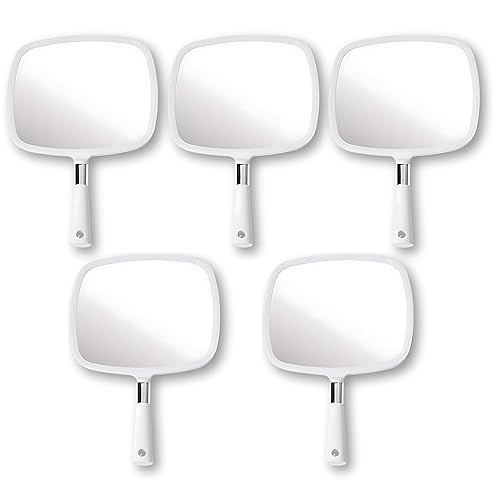 MIRRORVANA Pack de 5 Espejos de mano grandes y cómodos - Compre barato a granel para peluquería, estilista, salón de belleza o al por mayor (blanco)