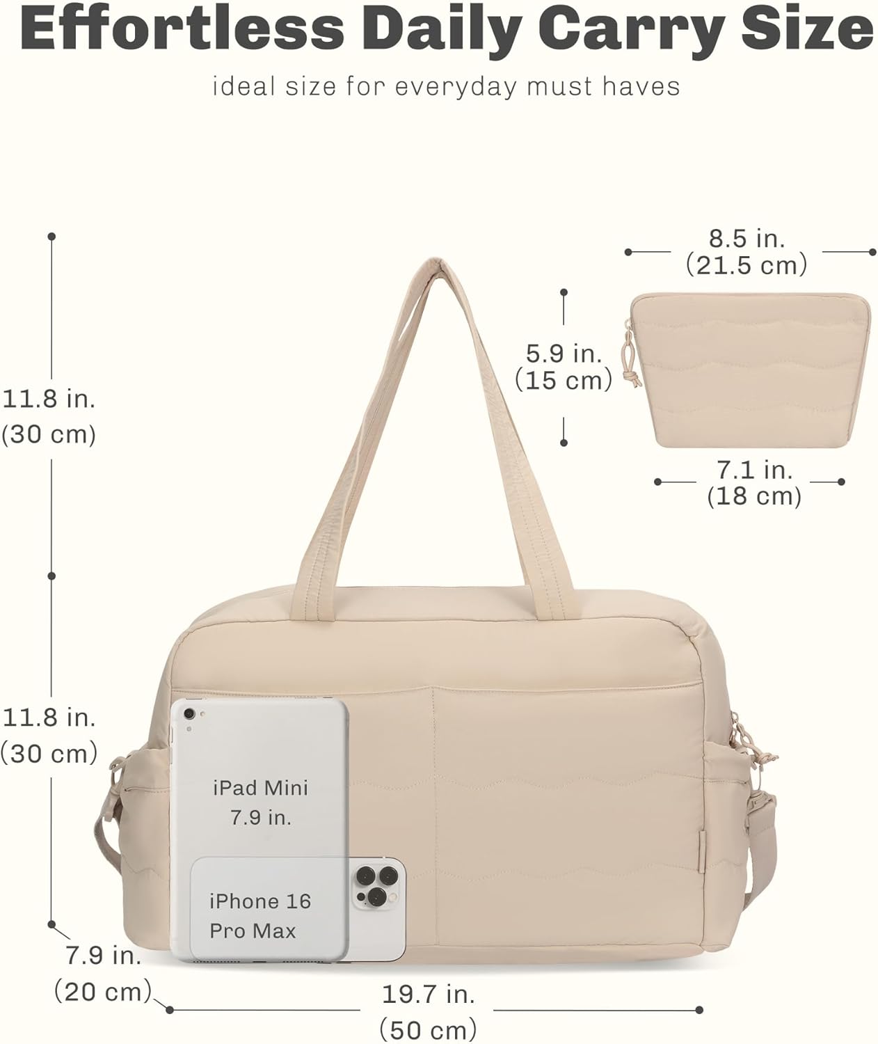 Hynes Eagle Travel Duffel Bag for Women with Toiletry Accessories Pouch Quilted Lightweight Overnight Weekender Carry on Bag with Wet Pocket Large Gym Puffer Tote Bag 31L Camel - Image 7