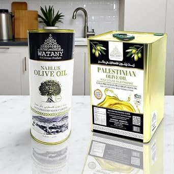 Nablus Palestinian Extra Virgin Olive Oil Cold Pressed Olive Oil (1L & 16L Metal Tins), Olive Oil for Cooking, Salads, Dipping, Marinades & Mediterranean Recipes 1L