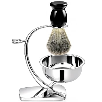 Men Shaving Set,Shaving Stand,Stainless Steel Bowl,Shave Brush,Wet Shaving