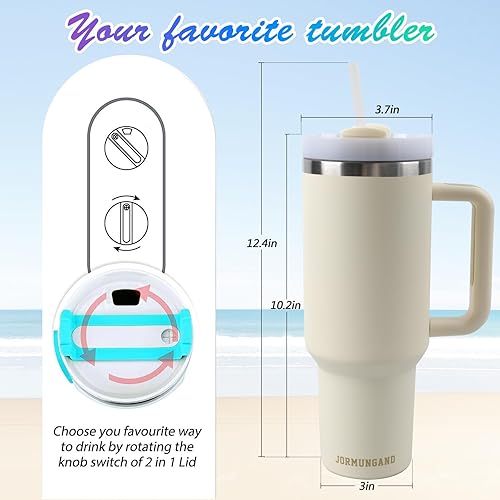 Miniatura 3 de Jormungand Vaso de 40 onzas con asa y pajita, botella de agua de acero inoxidable aislada al vacío para bebidas calientes o frías, taza de café con