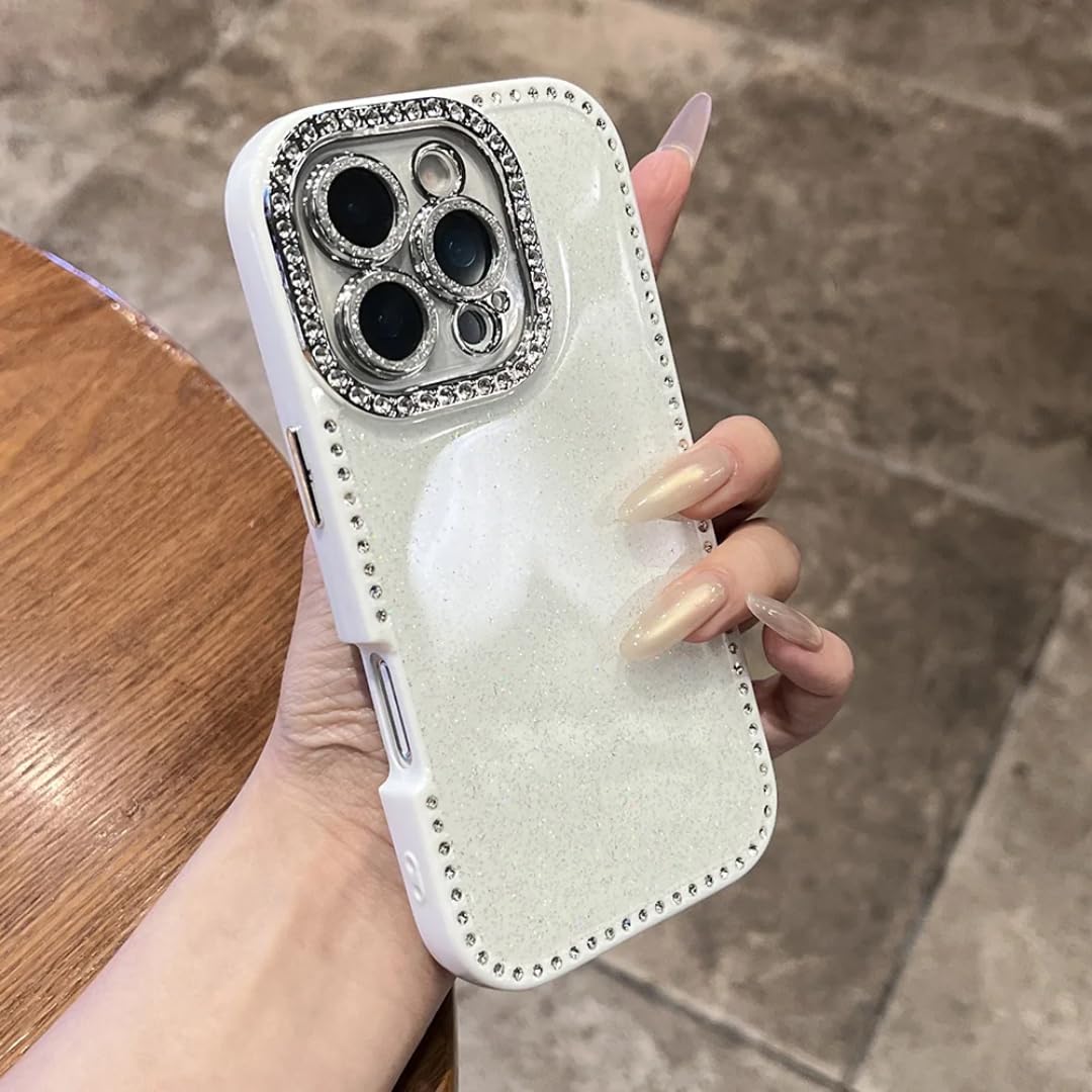 Coque iPhone 15 strass de luxe silicone blanc diamant - 8