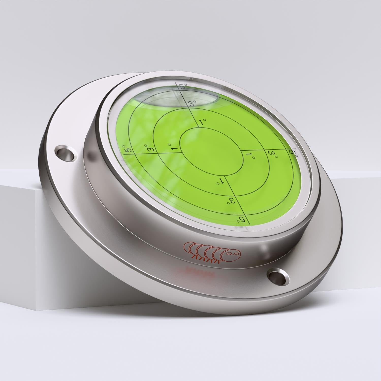 Nivel de burbuja circular metálico con brida, verde, diámetro 100mm | Nivel de burbuja circular metálico para montaje con tornillos, comprueba dos direcciones a la vez en maquinaria y equipos