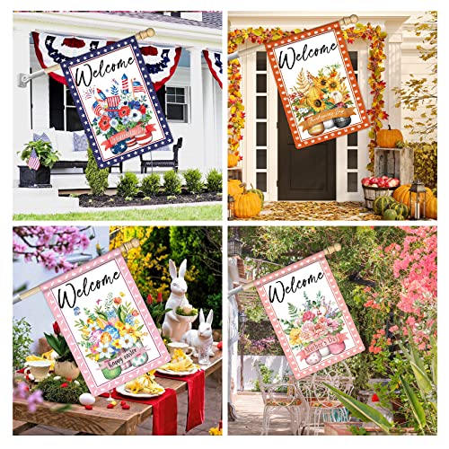 4Pcs 28 X 40 Inch Seasonal Garden Flag Set Happy Easter, Happy Mother's Day, Independence Day, Memorial Day, Holiday, Patriotic, 4Th Of July, Thanksgiving Day Spring, Summer, Fall Glass Mason Jar Yard Flags Double Sided Print Vertical Summer Fall Winter Decorations For Home Outdoor Lawn #TOP4