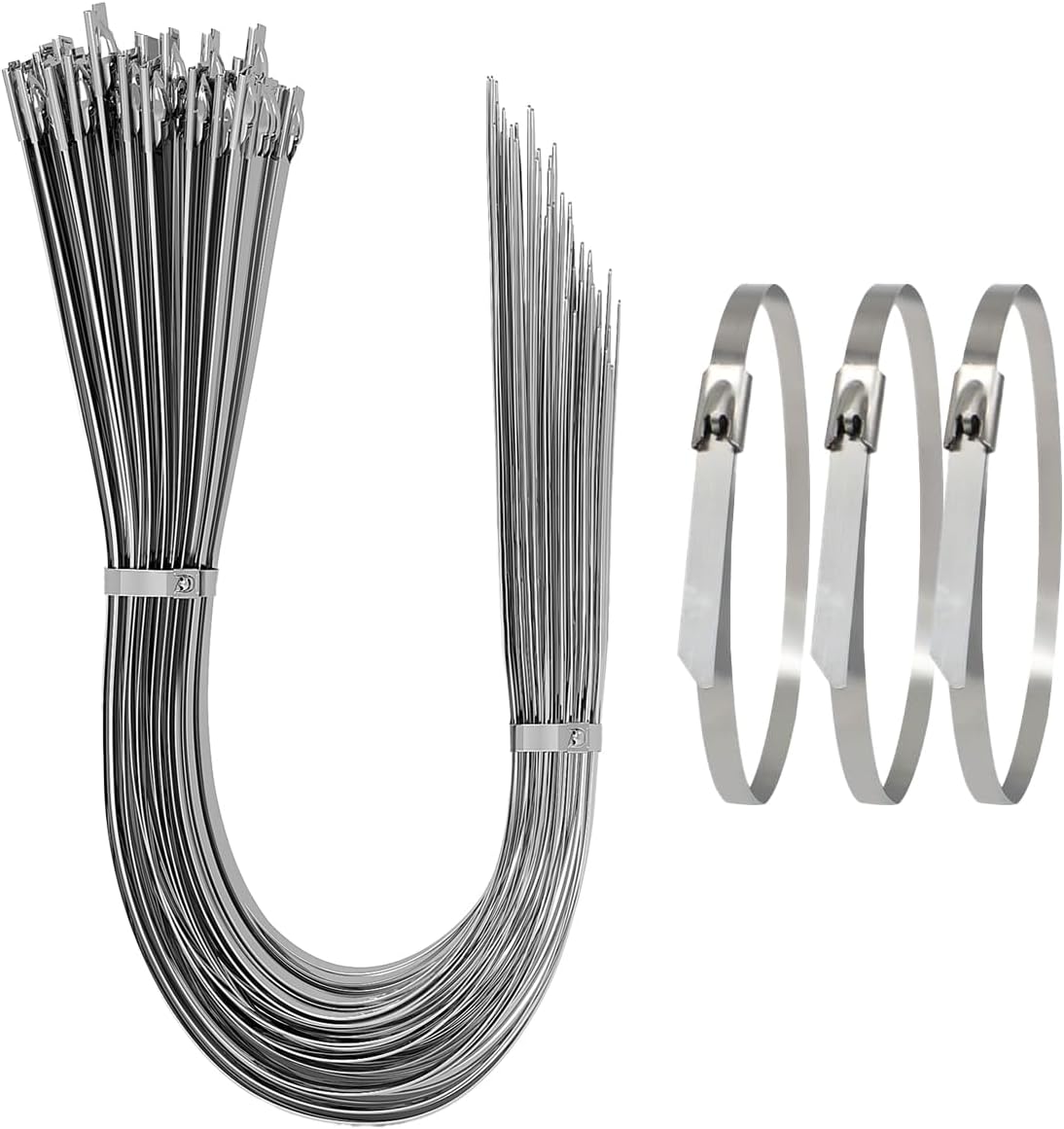 304 Stainless Steel Zip Ties Heavy Duty Metal Wire Ties, 18 inch, 250PCS, Multi Purpose Self Locking Cable Ties for Outdoor & Workshop Use