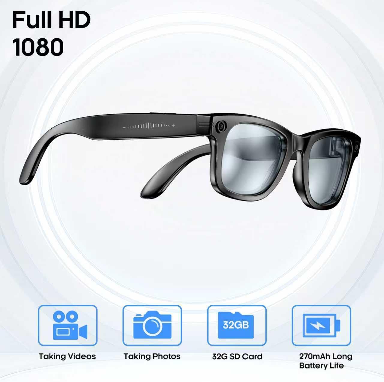 AI Smart Camera Glasses for Men Women, 4K Photography,1080P HD Video Recording,Real-Time Translation, Open-Ear Audio,Voice Assistant, Lightweight (Black Frame-Black Lens)