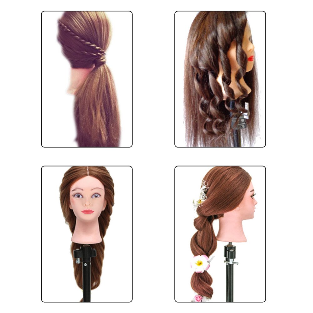 Hairdresser Training Head Hairdressing Mannequin 24 inch 60% Real Hair Hairdressing Training Head Hairdressing Styling Head with Clamp Holder, for Hair Styling Practice