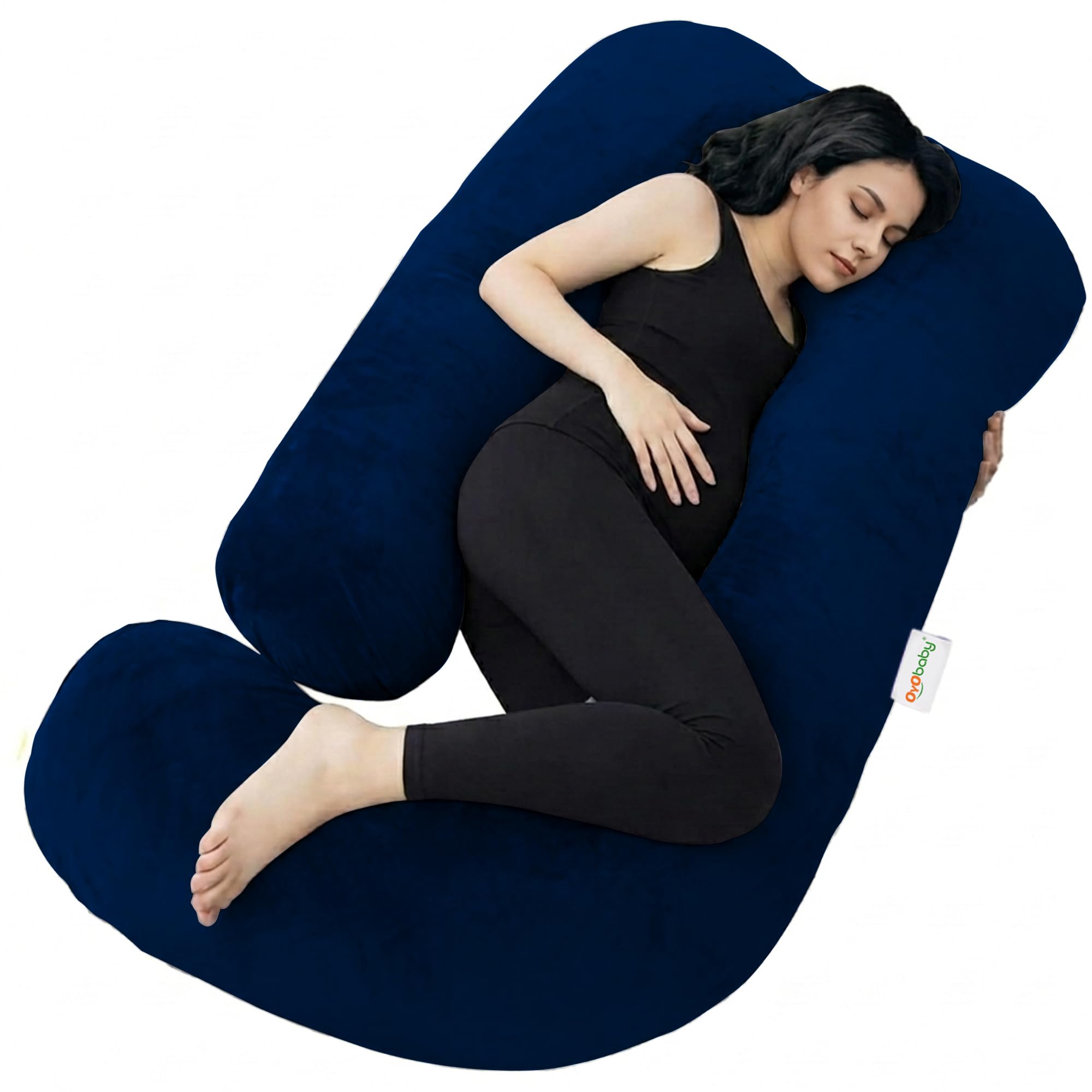 OYO BABY Pregnancy Pillows for Women J-Shape Full Body Pillow | 360° Maternity Support for Back, Hips, Legs & Belly | Maternity Pillow | Removable Washable Velvet Cover (Royal Blue)-image-18