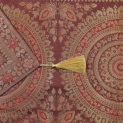 Image of Diwali Decor Brocade Jacquard Silk Table Runner Long Runner for Dinning & Centre Table Mandala Print 72 x 16 Inches (Coffee Brown)